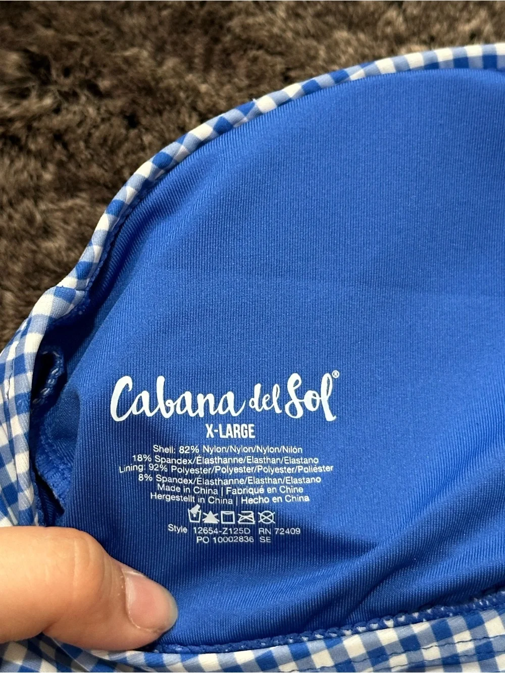 Cabana Del Sol Blue Gingham Halter Bandeau Padded Bikini Top XL Coastal Cowgirl
